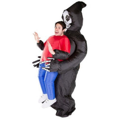 Inflatable grim reaper costume, grim reaper carring a person. 