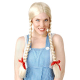 Blonde braided wig with centre part and long plaits
