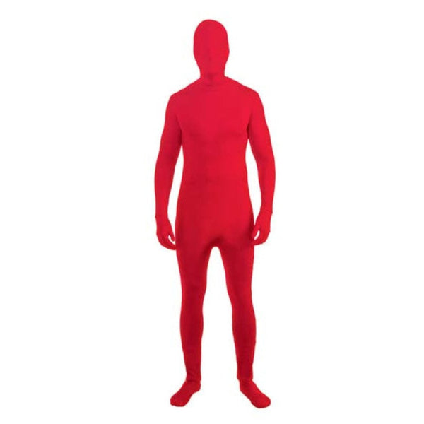 nvisible man red costume by Dr toms, jumpsuit with attached gloves and socks with hooded mask.