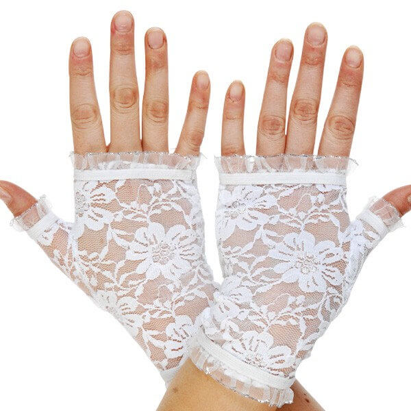 Lace fingerless white gloves, dr toms.