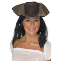 Leather Look Pirate Hat – Brown with Hair