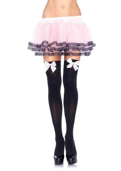 Black Thigh Highs with Pale Pink Bow