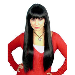 Paris long black wig with fringe, waist length.