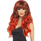 Long Curly Red and Black Wig with Fringe