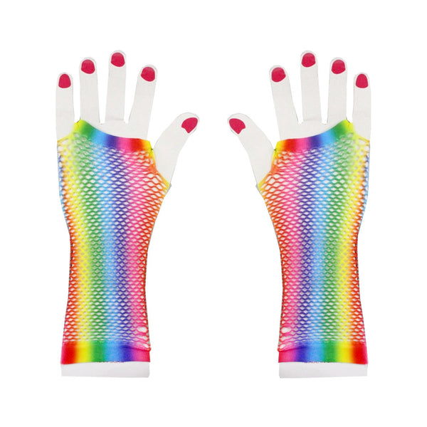 Long Rainbow Fishnet Gloves