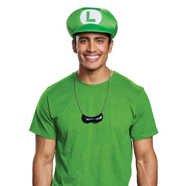 Luigi Adult Hat & Necklace with attached Moustache