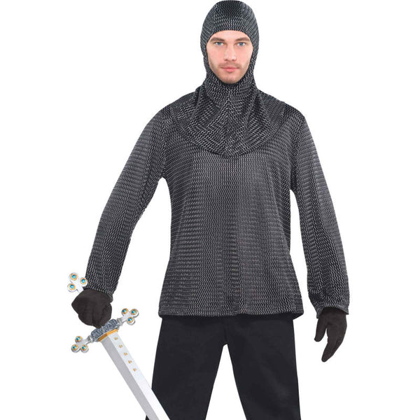 Medieval chain mail tunic hood adult knight armour accessory