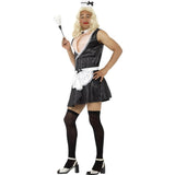 Mens french maid costume with printed padded bust , apron, duster, hat and stay ups.