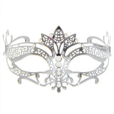 Silver metal masquerade mask with clear diamantes – elegant face accessory for adults.
