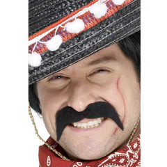 Black handlebar Mexican bandit moustache with self-adhesive back