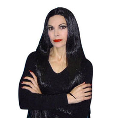 morticia 36' long black wig without fringe.