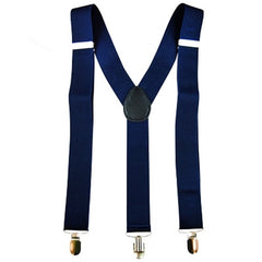 navy blue suspenders are adjustable.