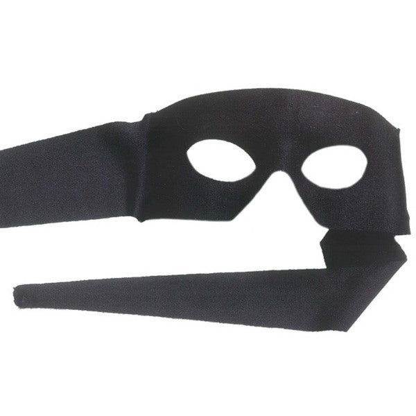 Large black flexible eye mask with cut-out nose and tie straps – superhero or masquerade accessory