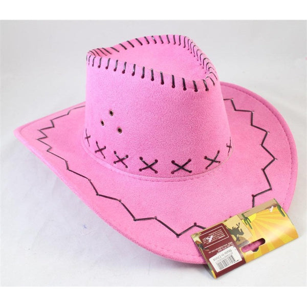 Pink Cowboy Hat with contrasting stitching and adjustable chin strap