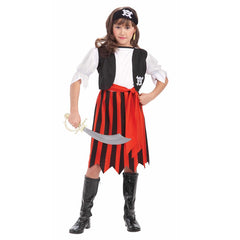 Pirate Lass Costume for children with pirate dress, vest and headband for Book Week