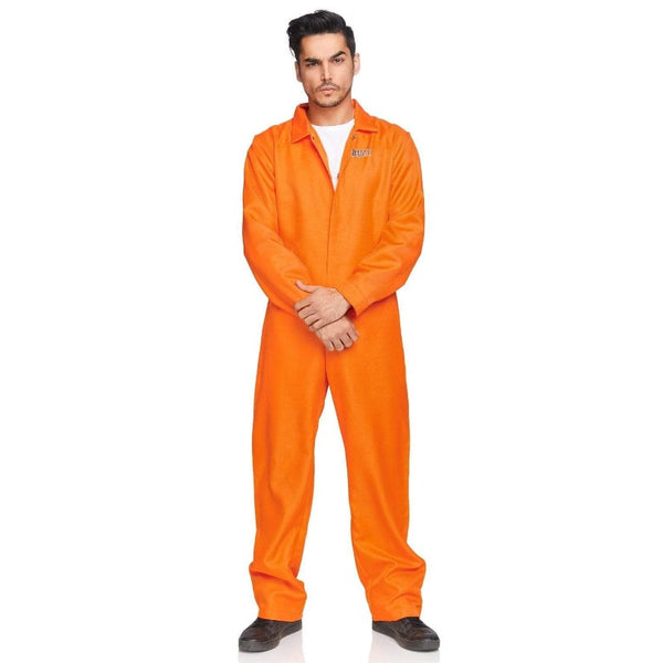 Orange prison jumpsuit costume with inmate print for hire in Brisbane