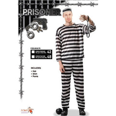 Adult prisoner costume in black and white stripes with cap – Dr Toms