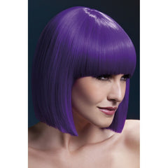 Purple blunt cut bob wig by Fever Lola, heat resistant and styleable.