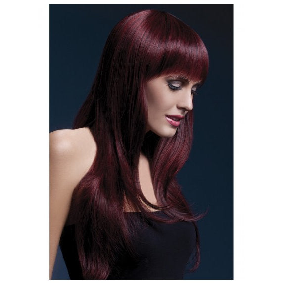 Long Straight Wig with Fringe in Black Cherry - Sienna