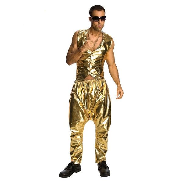 Rapper Gold Pants-Adult, metallic gold pants with low crotch.