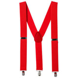 Adjustable red adult braces costume suspenders for 1920s gangsters, 1950s rock and roll, circus costumes and Book Week.