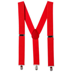 Adjustable red adult braces costume suspenders for 1920s gangsters, 1950s rock and roll, circus costumes and Book Week.