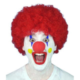 Red curly clown wig for circus or team-colour costumes, short and lightweight adult-size wig.