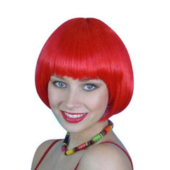 Chin length short red bob wig perfect for Devils.