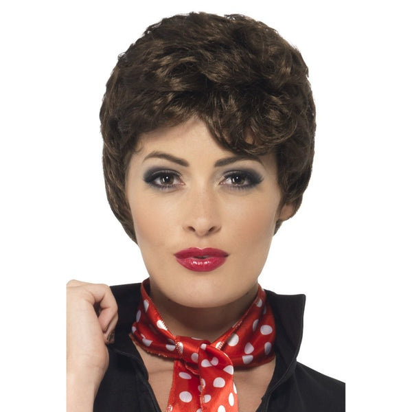 Rizzo wig from Grease in short brown layered style with fringe