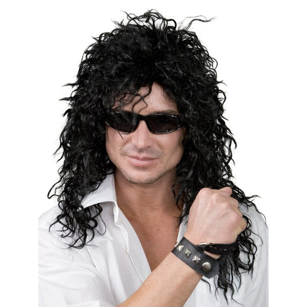 Long black crinkle wig for rock star or horror-themed costumes