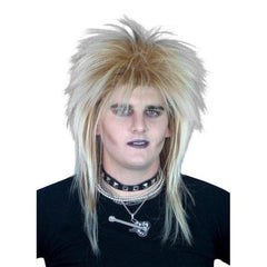 rockstar mullet wig in blonde with brown roots and longer length, quality.