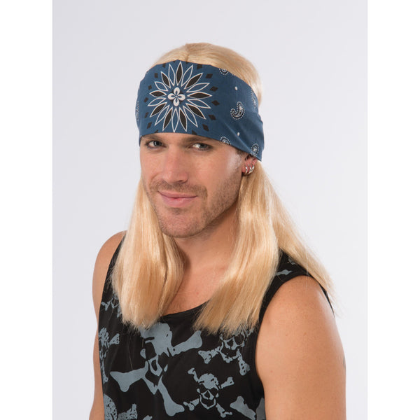 Rock Star Blonde Wig with Blue Bandanna