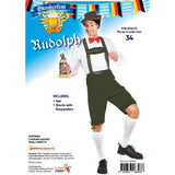 Rudolph knee length green lederhosen in green with decorative braces and matching hat with red trim