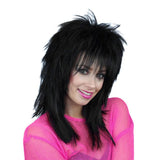 Black shaggy layered costume wig with textured choppy style