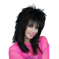 Black shaggy layered costume wig with textured choppy style