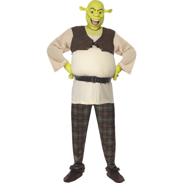 shrek costume, adult includes mask and hands.