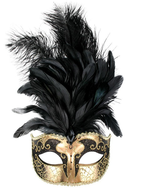 Sienna Black and Gold Feather Mask