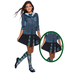 slytherin skirt for child in black with green plaid accents.