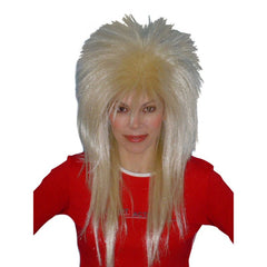 quality blonde spiky vamp rocker mullet wig, ideal for musicians and 1980's rockers.