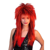 Spiky vamp wig in red with black roots, high quality mullet rocker style.