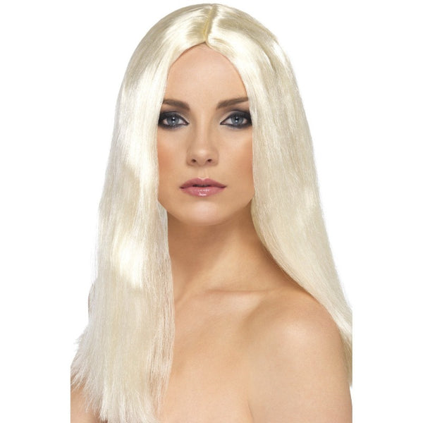 Star Style long straight blonde wig with centre part by Smiffys