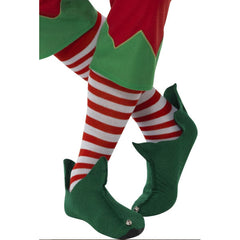 Knee-length striped red and white socks for Christmas costumes and themed outfits