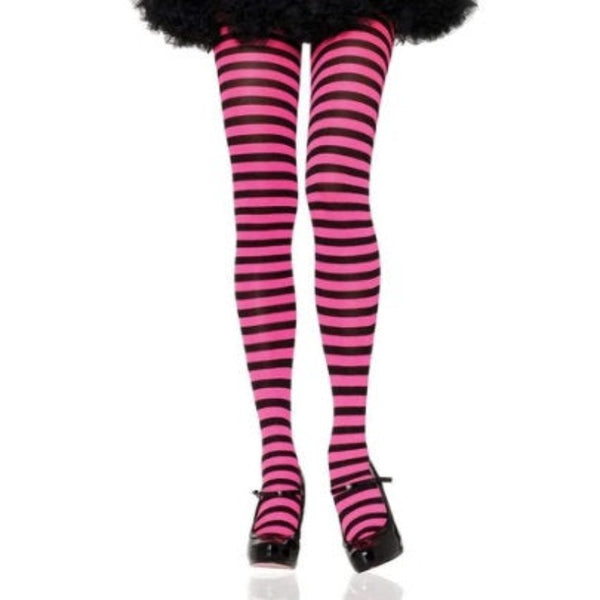 Striped tights in pink and black by Leg Avenue.