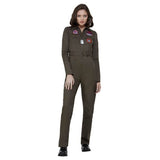 Top Gun ladies costume in khaki jumpsuit.