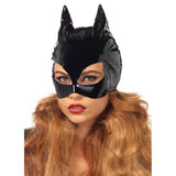 Wet look vinyl cat mask with pointed ears and sleek finish – front view