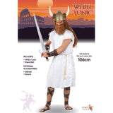 white roman tunic with cord, ideal for toga parties and vikings.